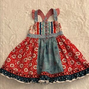 Matilda Jane Girls' Red & Blue Patchwork Sundress SZ 4